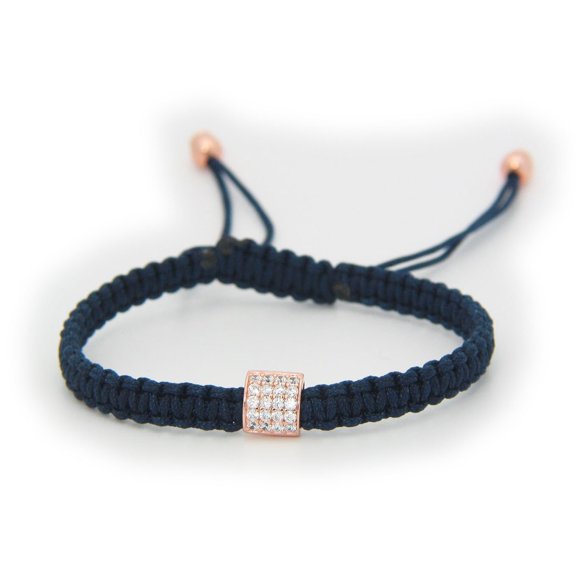 Minimalistic Cz Bar Braided Cord Bracelet Silver Pink Gold Plated Bracelet