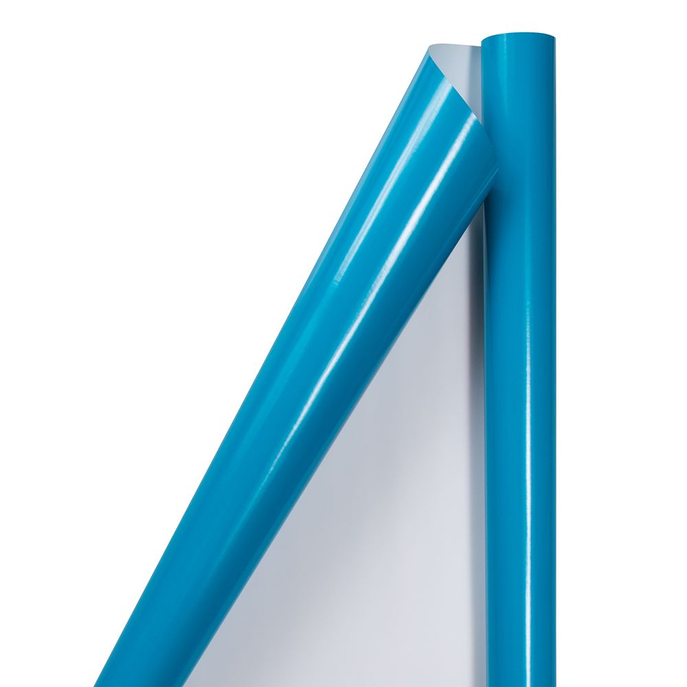 JAM Paper Bright Blue Glossy Wrapping Paper, All Occasion, 25 Sq. ft, 2 per Pack