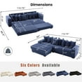 thumbnail image 2 of 110.75" Modular L-Shaped Cloud Sofa, Blue Corduroy Fabric Sectional Couch for Living Room, with Movable Ottoman, Cup Holders & Side Pocket, Includes 8 Throw Pillows, Unfolds into Bed, 2 of 9