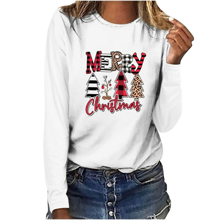clearance items under 5 dollars,Christmas Shirts Women 2023 Merry Christmas  Graphic Printed Tee Shirts Long Sleeve Crewneck Sweatshirts Holiday  Tops,Womens Crewneck Sweatshirt 