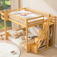 thumbnail image 3 of Euroco Wood Queen Size Loft Bed with Staircase and Wardrobe, Storage Bed with Cabinets and Shelves, Natural, 3 of 13