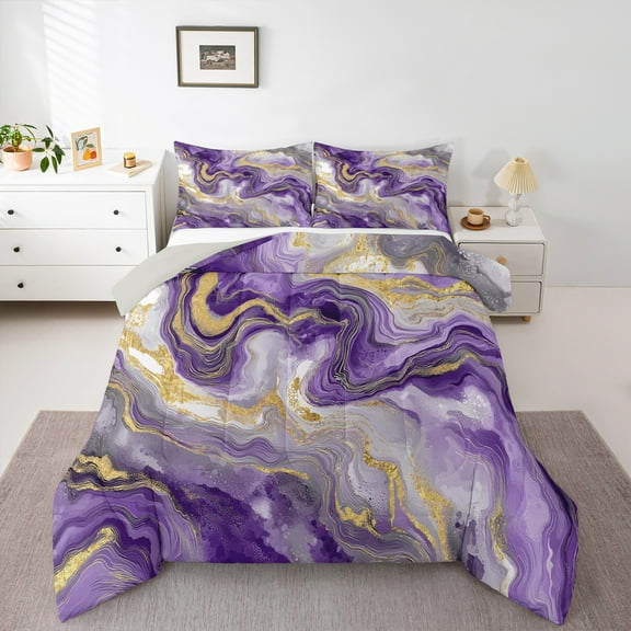 Castle Fairy Abstract Marble 2Pcs Bedding Comforter Set for Boys Girls Children,Gradient Marbling Watercolor Twin Comforter Sets,Gold Metallic Breathable Bedding Set,Luxury Bedroom Decor