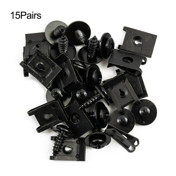 15 Sets Spring Metal U Type Clips With Screws Car Bumper Fender Trim Panel Fasteners Black Clamps For Auto Bumper