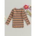 thumbnail image 3 of Toddler Baby Girl Shirt Casual Stripe Print Lettuce Trim Long Sleeve Tops Cute Pullovers, 3 of 7
