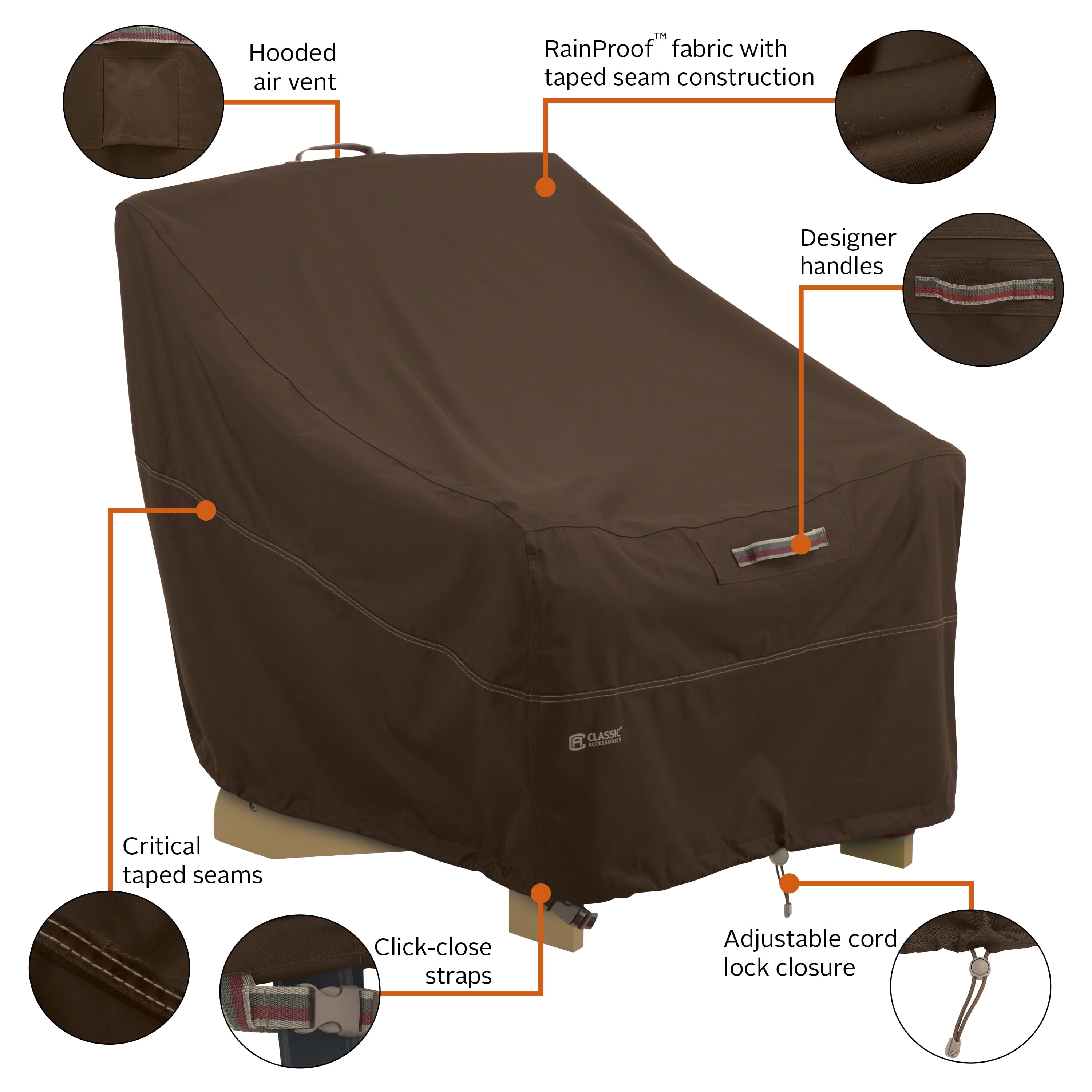 Classic Accessories Madrona Waterproof 31.5 Inch Patio Adirondack Chair Cover