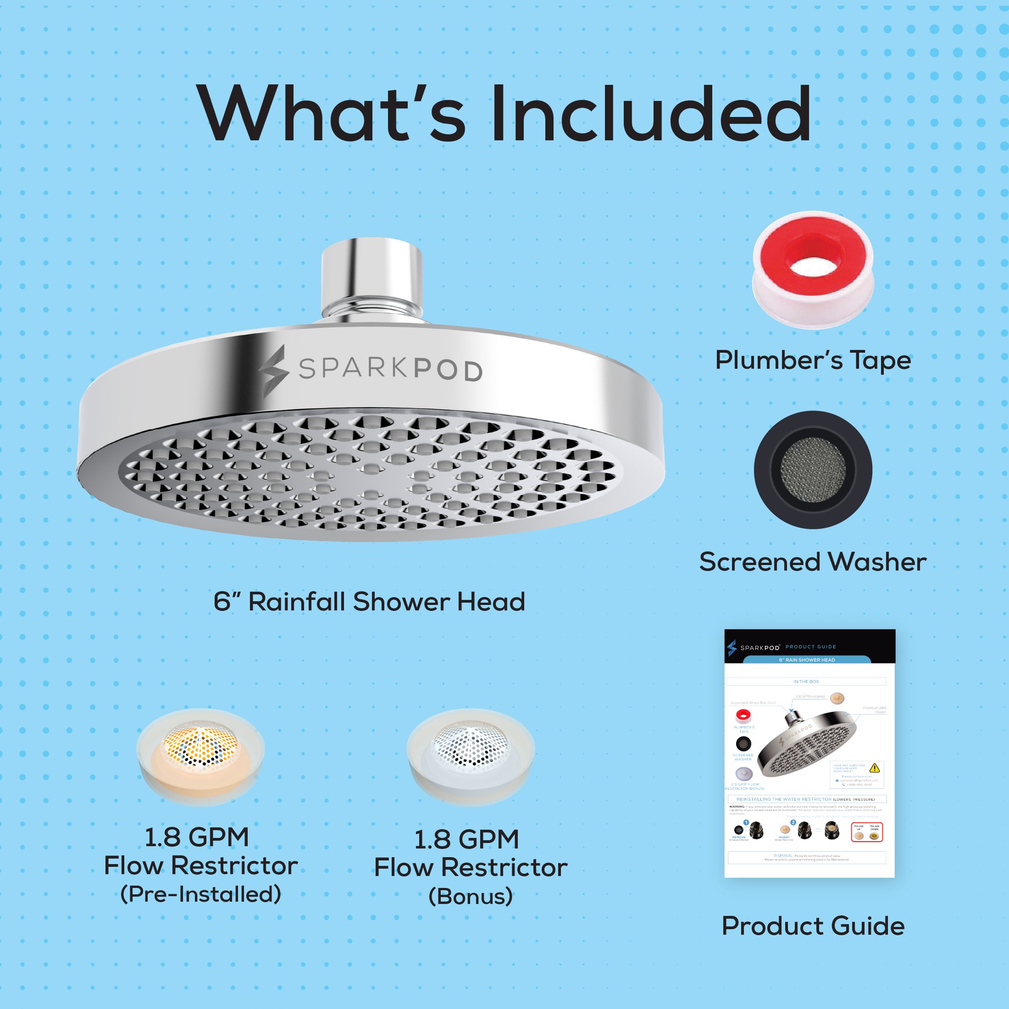 SparkPod 6 Inch Chrome High Pressure Rainfall Showerhead photo 5