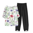thumbnail image 2 of Nrmvnmi Women's Summer 2 Piece Outfits Casual Floral Prints Short Sleeve Pajama Tops Wide Leg Pants Lounge Sets Tracksuits Mothers Day Gifts, 2 of 5