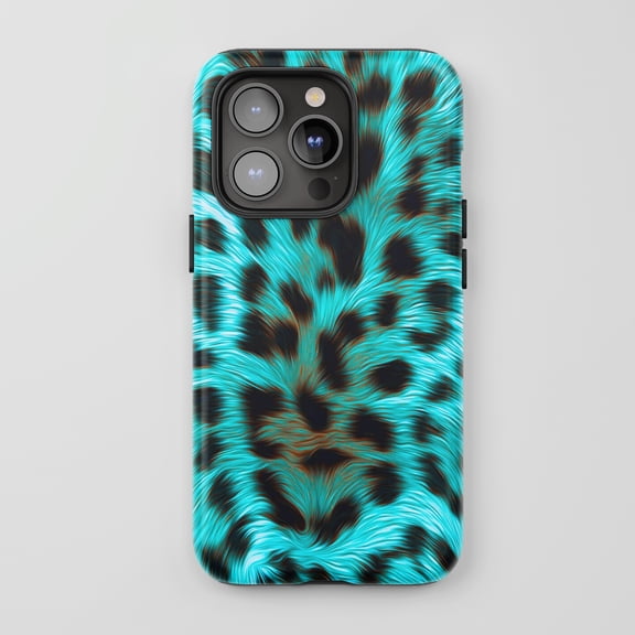 Leopard Print For iPhone Phone Case Furry Abstract Teal
