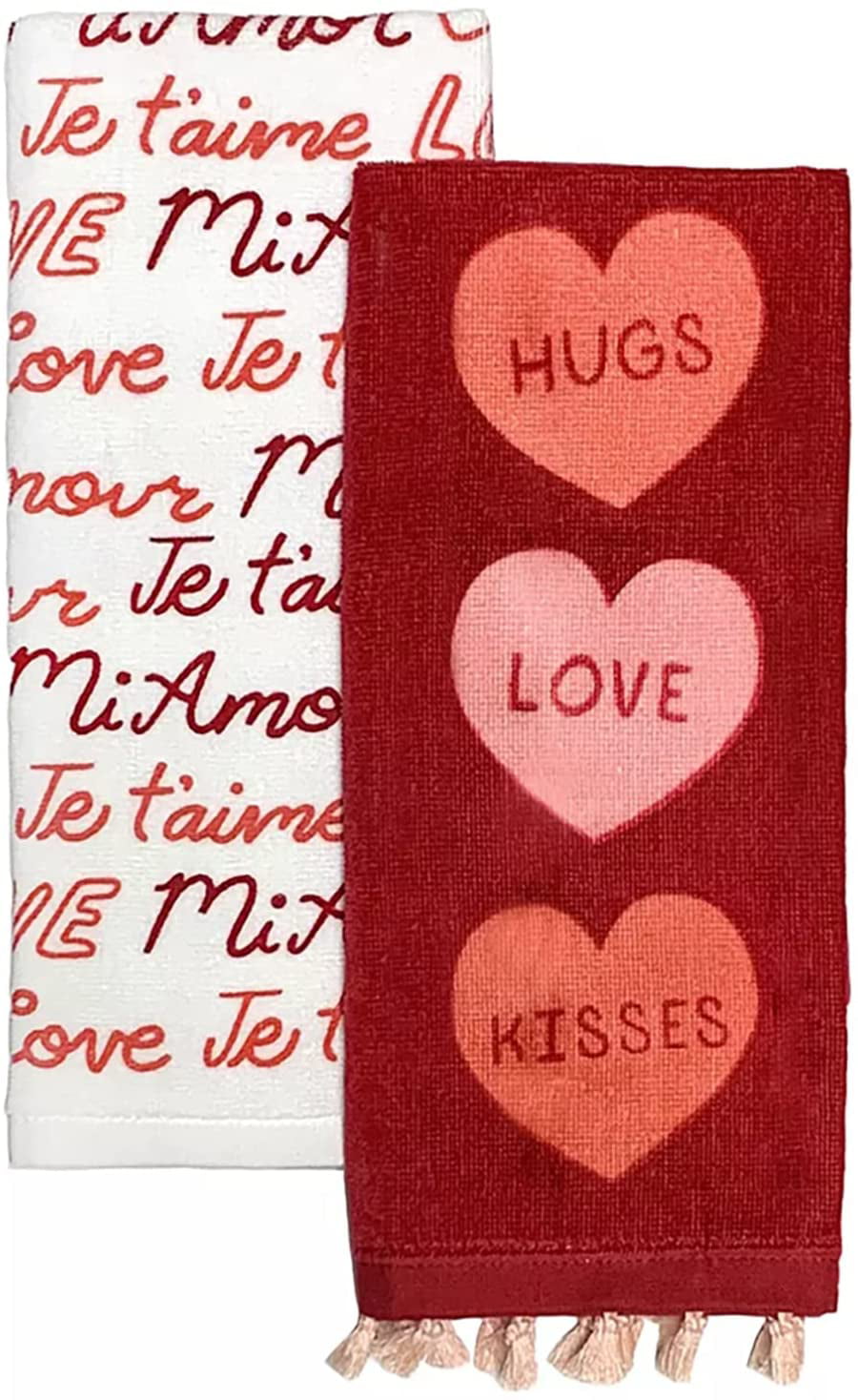 Valentine's Conversation Hearts Dishtowels Cloths Kitchen %100 Cotton Red Pink 