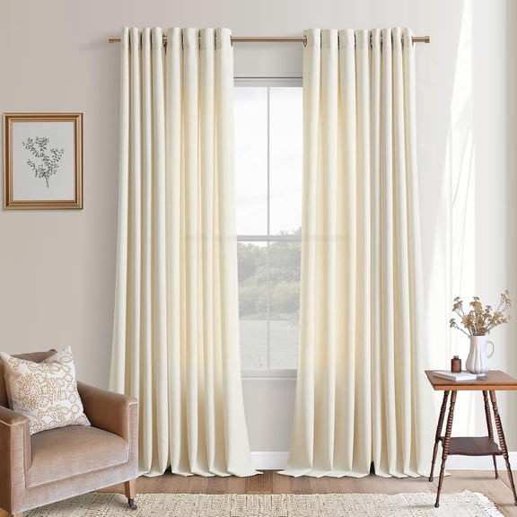90 Inches Long Linen Curtains 2 Panels Set for Living Room Dining Grommet Semi Sheer Cottagecore Farmhouse Modern Drapery Modern Boho Privacy 90 Inch Length Window Curtain for Bedroom Cream Beige