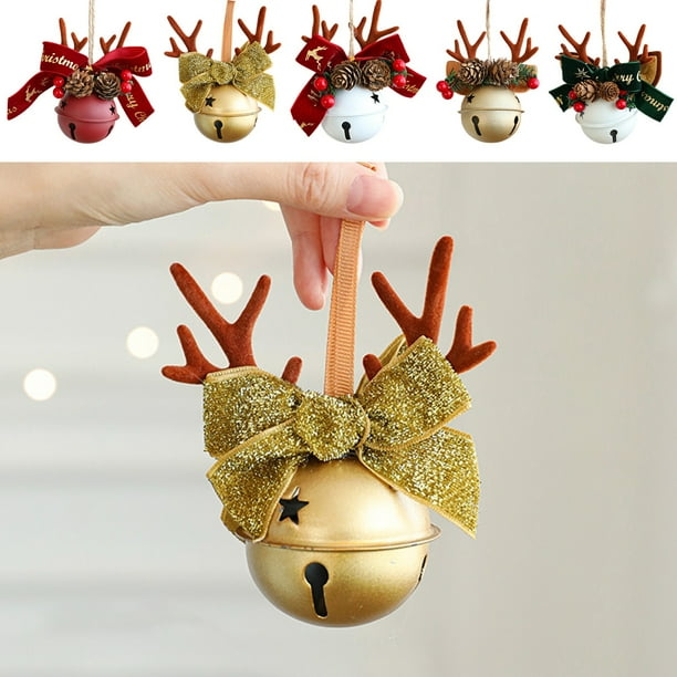 Adorno de piña con astas de campanas de Navidad | Colgante metálico | Multicolor | Decoración de árbol, ventana, coche | Cuerda colgante fácil | 1 Pieza | Decoración de regalo de 4,33 pulgadas