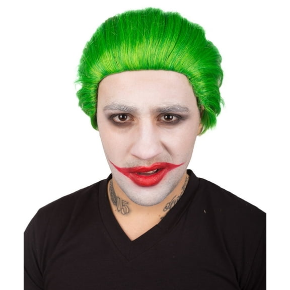 HPO Adult Men's Green Color Short Slick Back Straight Psychotic Comic Book Wig,