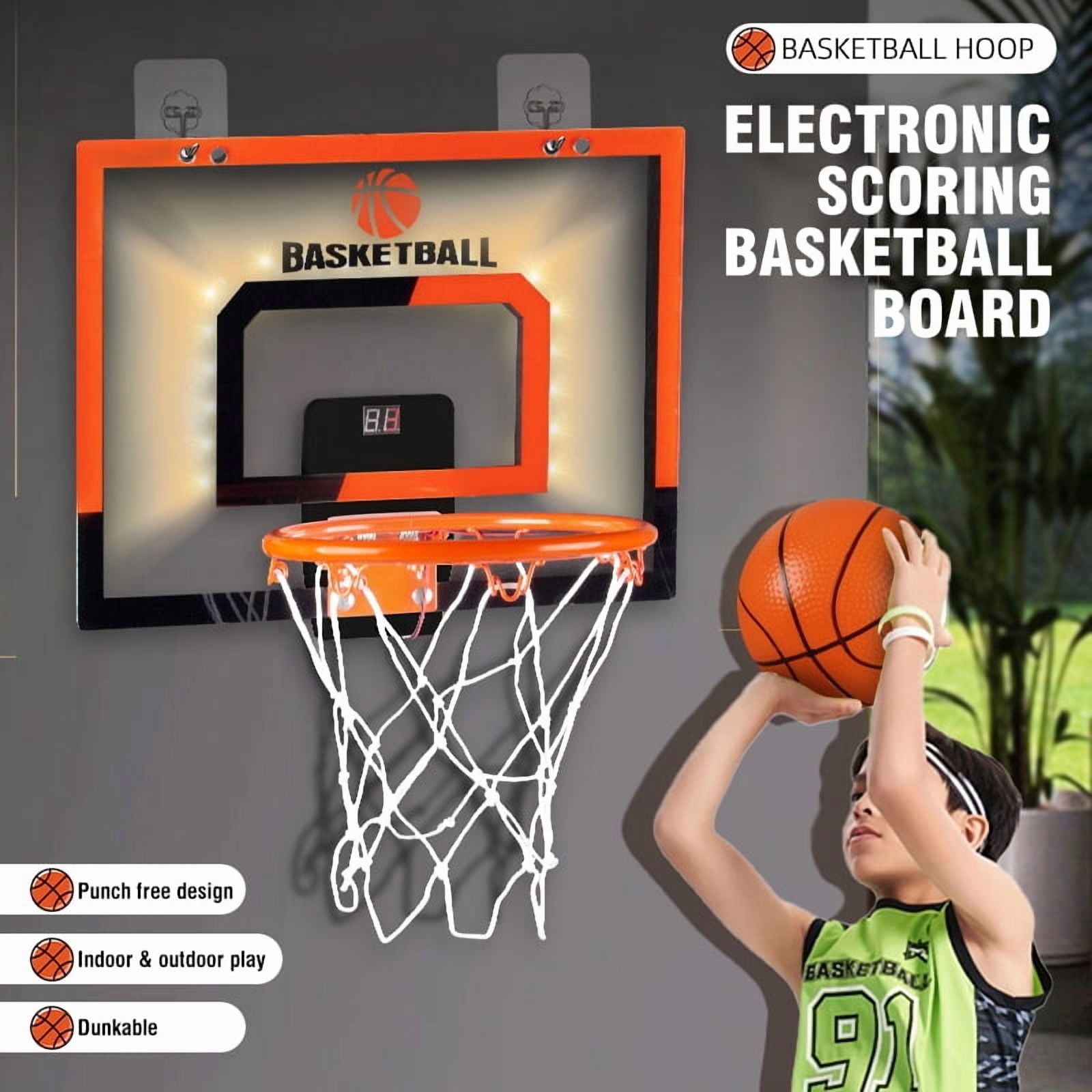 Indoor Basketball Hoop Mini Hoop with Electronic Scoreboard for Door Wall Room, Child, Black