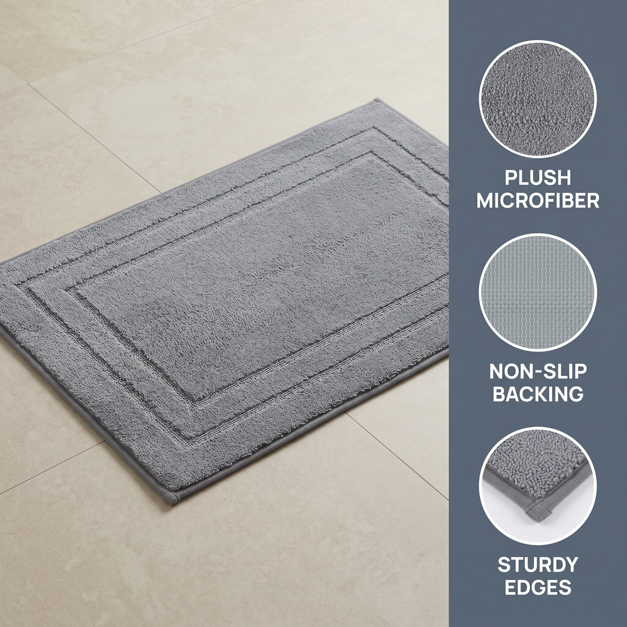 Unique Bargains Soft Non Slip Absorbent Shaggy Microfiber Bathroom Rug Gray 24" x 16"