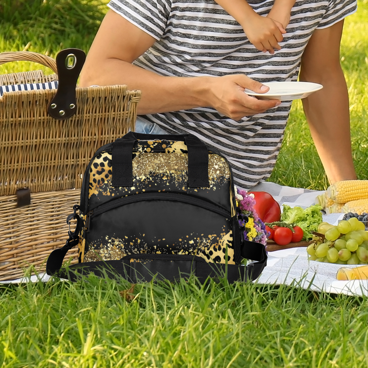 Herdesigns Brown Leopard Cheetah Insulated Lunch Bag for Women Men Adults Large Reusable Lunch Box Leakproof Portable Cooler Tote Bags with Adjustable Shoulder Strap