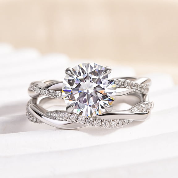 Kalapi Jewel 14K White Gold Plated 1.6 Ct Moissanite Ring Set for Her - Radiant Cut Engagement Jewelry - Promise Anniversary Set - Gift for Women's Engagement - Stunning Proposal Ring