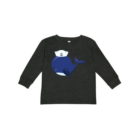 

Inktastic Navy Blue Whale With Sailor Hat Sailor Whale Boys or Girls Long Sleeve Toddler T-Shirt
