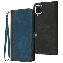 ELEHOLD for Samsung Galaxy A12 Wallet Case with Detachable Wrist Strap Handbag, Luxury PU Leather Flip Soft TPU Built-in Magnetic Card Slots Kickstand Function Shockproof Protective Cover Case,Blue