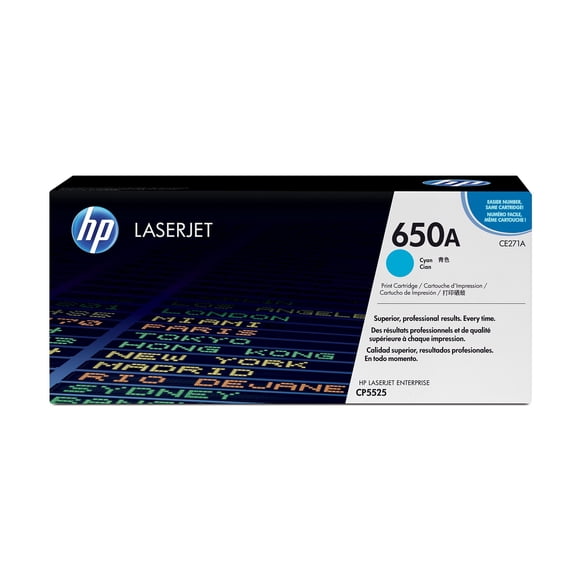 HP 650A Cyan Original LaserJet Toner Cartridge, ~15,000 pages, CE271A