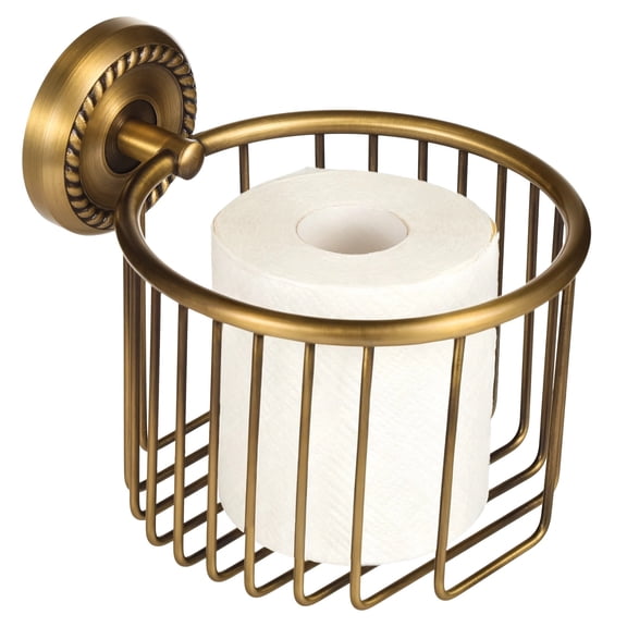 Bronze Vintage Toilet Paper Holder - Rustic Wall Mount Copper Basket with Hollow-Out Design, Bathroom Tissue Storage Organizer (6.5 x 5.3 Inch)