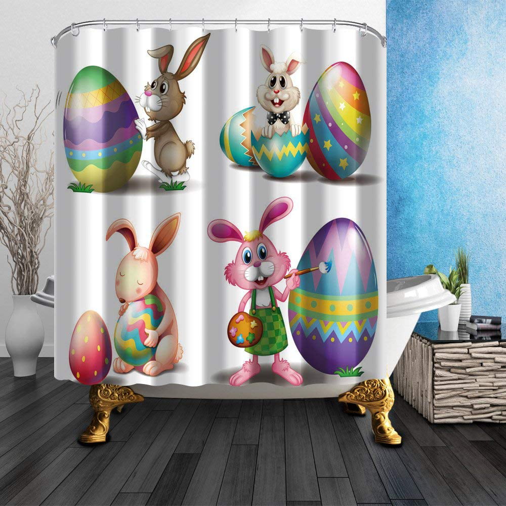 ARTJIA Easter Theme eggs Rabbit Polyester Fabric Bathroom Shower ...