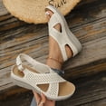 thumbnail image 5 of Orthopedic Sandals for Women Hollow out Crooss Strap Low Wedge Walking Shoes Comfy Arch Support Casual Summer Footwear Beige Size 8.5, 5 of 7