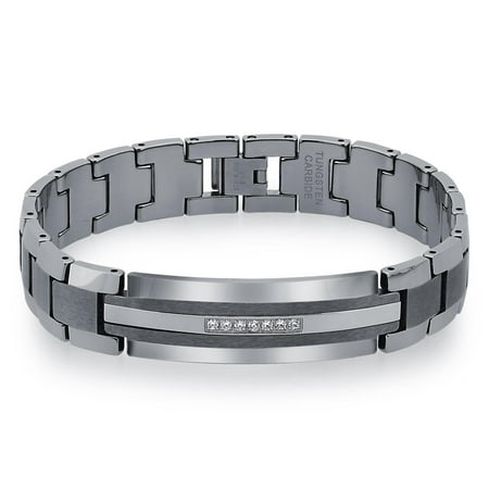 Mens Diamond Tungsten Carbide Id Bracelet (0.20 Carats, 9-Inch)