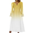 thumbnail image 1 of ameIAEA Women Long Bell Sleeve Dress Button Up V Neck A-Line Printed Long Dress with Pockets, 1 of 5