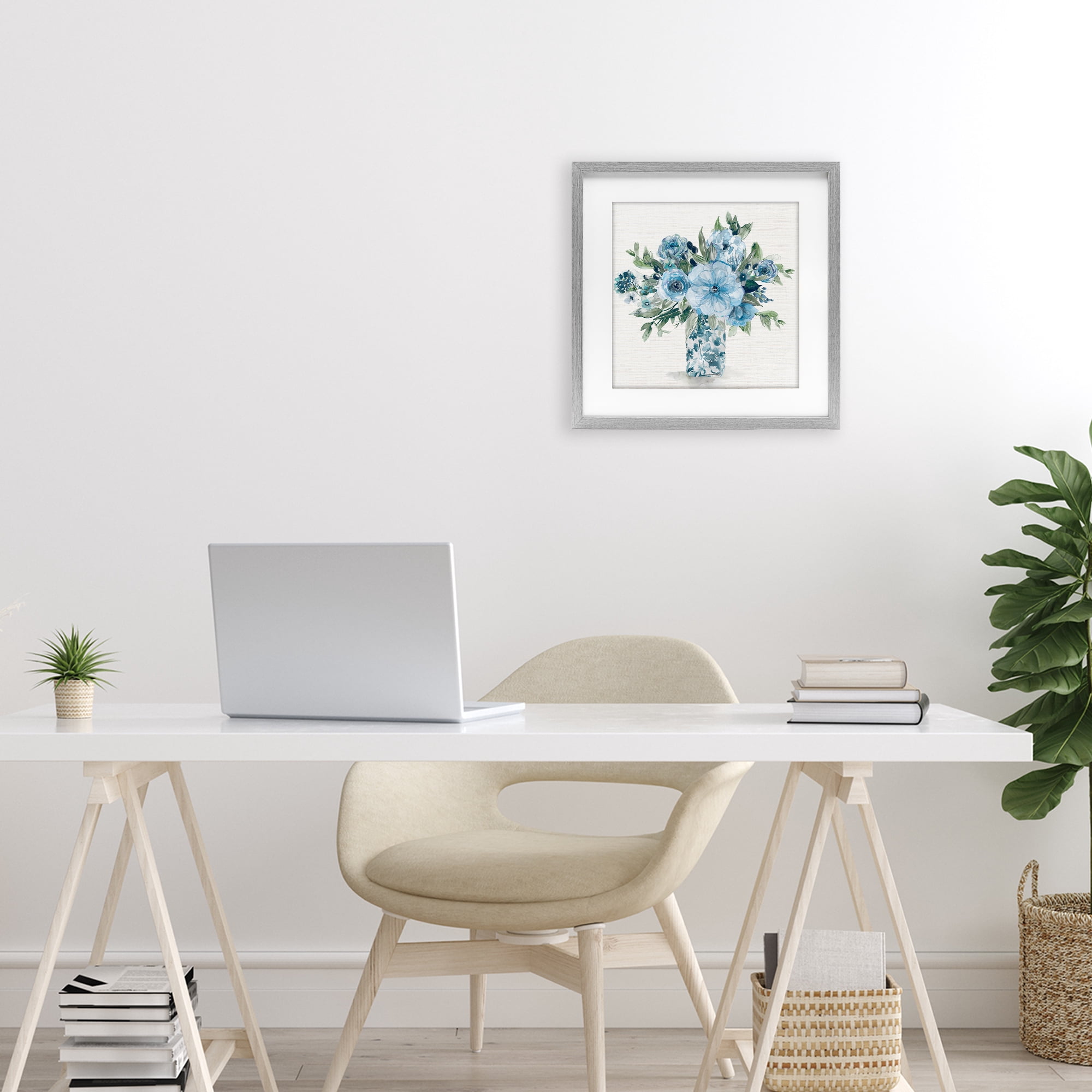 Stupell Industries Pastel Blue Bouquet Foliage Gray Framed Print Under Glass, design by Carol Robinson