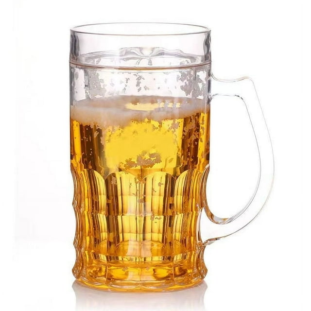400Ml Double Layer Plastic Beer Glass With Interlayer Chilled Water Cup Large Capacity Simulated Ice 13.5 Fl Oz 3.3X5.9 Inch