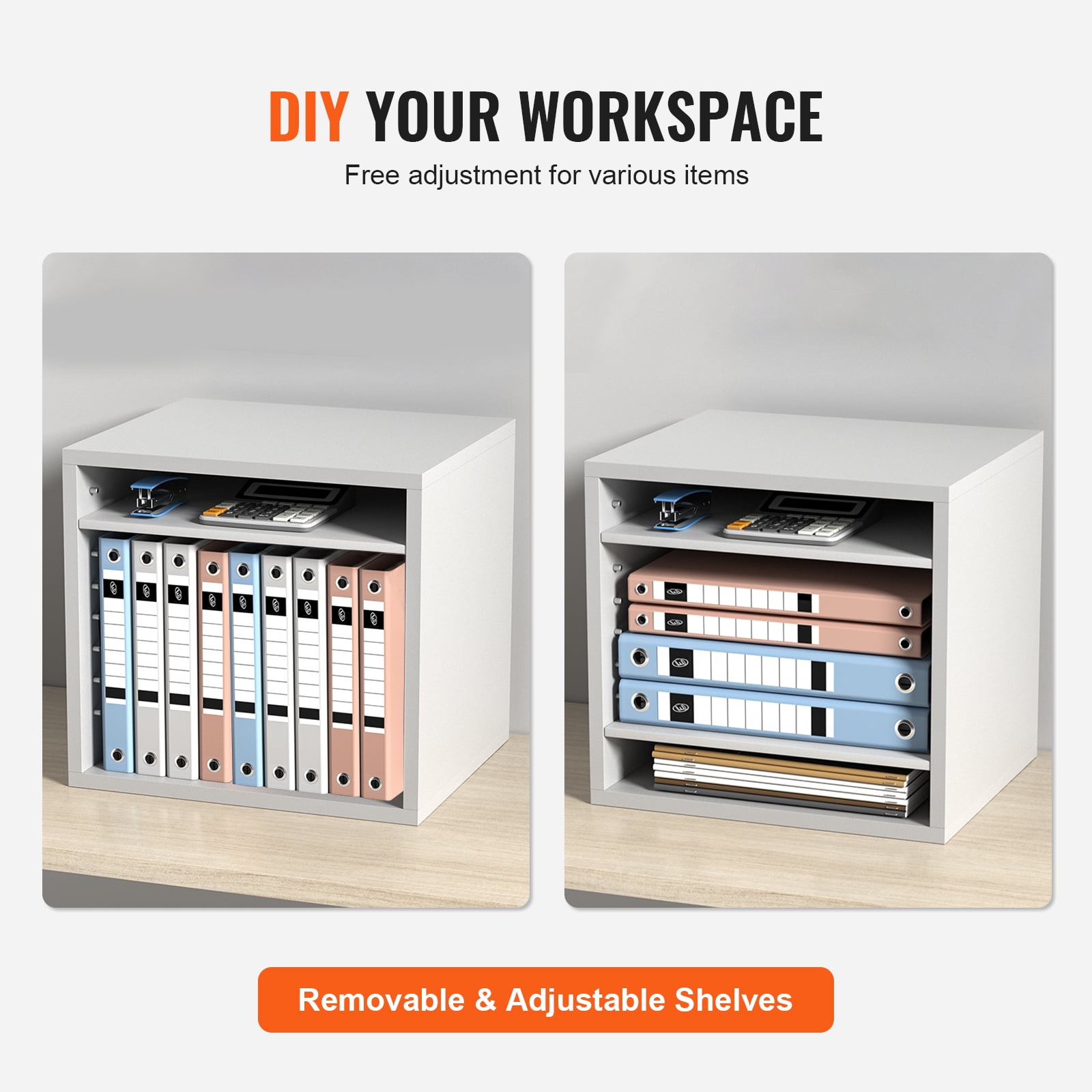 KFFKFF Wood Literature Organizer Adjustable File Sorter 5 Compartments White