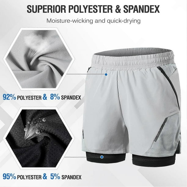 2-In-1 Men Running Shorts with Zipper Pockets Quick Dry Exercise Shorts for Training Gym Workout