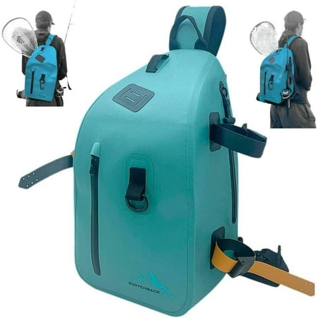Waterproof Fishing Backpack W/ Rod Holder | Submersible Main Compartment | Floating Fly Fishing Sling Bag w/Interchangeable Straps | Salt Water Resistant Fishing Bag | Double-Sided Zipper | 14 Liter