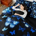 thumbnail image 5 of Manfei Dreamy Neon Butterfly 7-Piece Twin Bedding Sets, Kawaii Black Blue Animal Bedding Comforter Set, Teens Girls Kids Female Reversible Sheet Sets, Luxury Bedroom Decor, 5 of 8