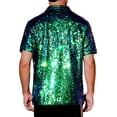 thumbnail image 3 of Lars Amadeus Sequin Dress Shirt for Men's Short Sleeve Button Down 70s Disco Costume Party Shirts XL Dark Green, 3 of 4