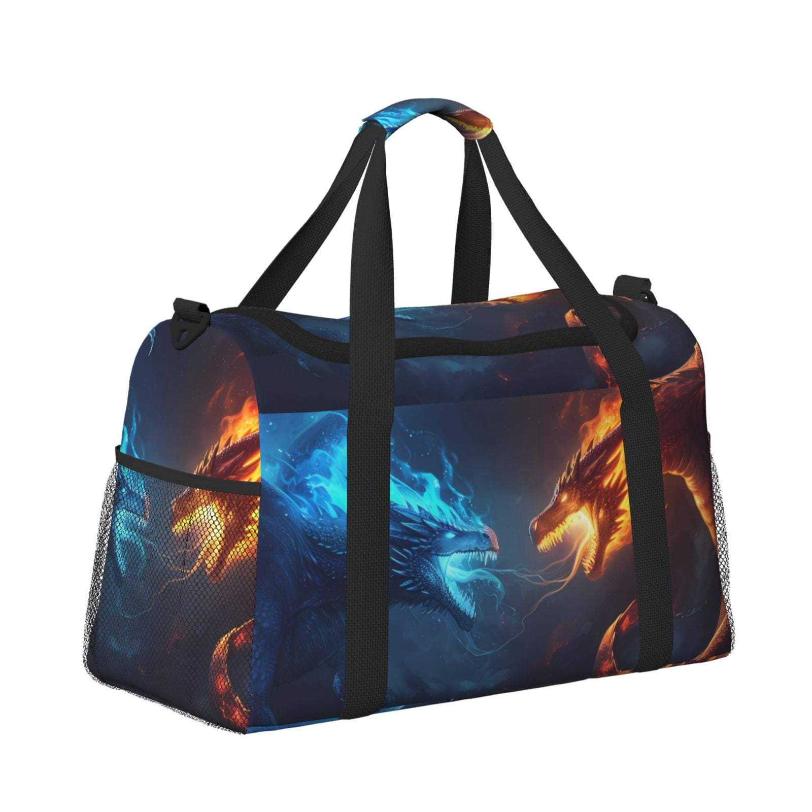 Fuzoiu Red And Blue Fire Dragon C Print Travel Duffle Bag,Carry On Tote Bags,Duffel Bag,Sport Gym Bag, Hospital Bag for Labor and Delivery, Overnight Bag,Luggage Bag