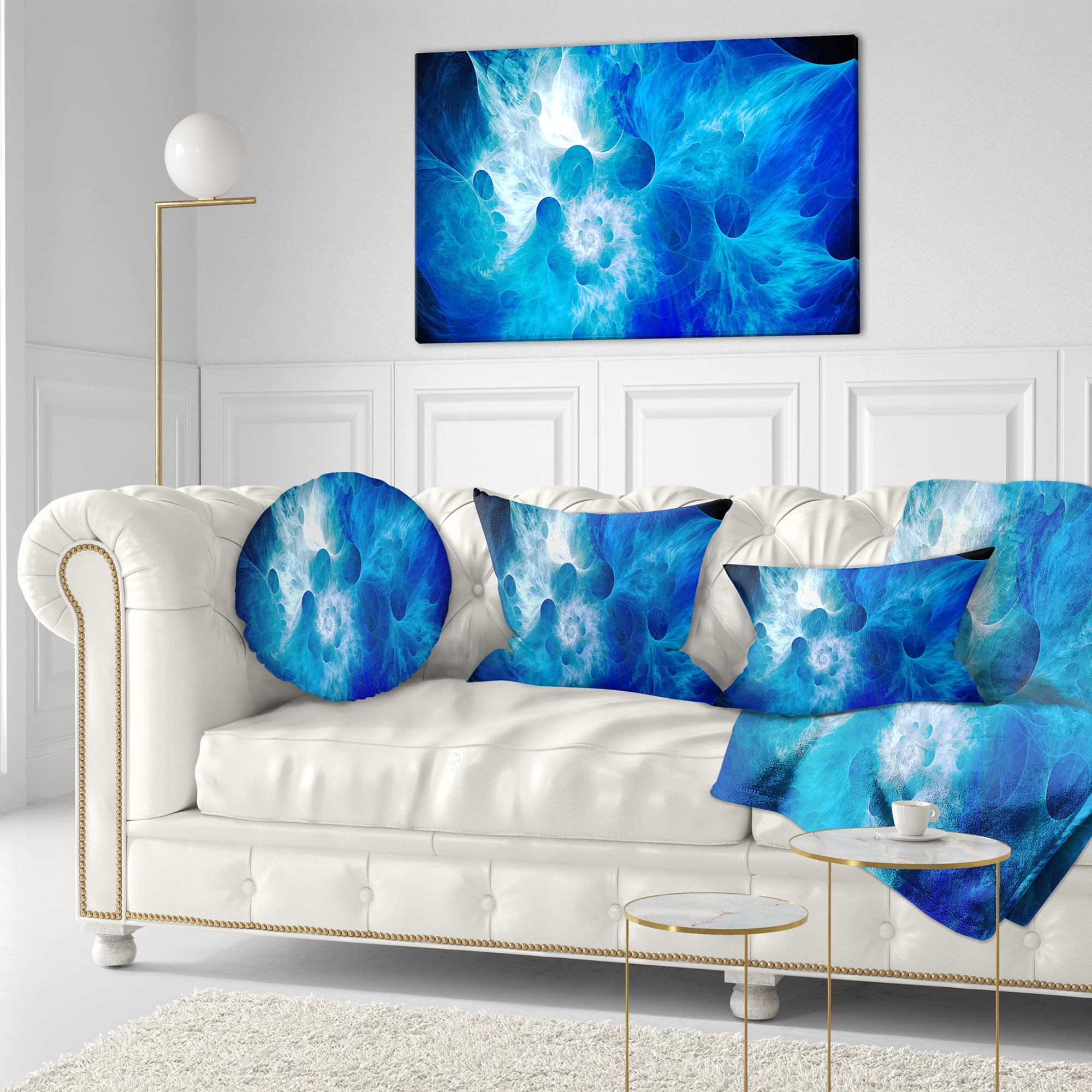 Designart Fractal Blue Smoke - Floral Throw Pillow - 12x20