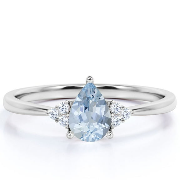 JeenMata 1.10 Carat Pear Shaped Created Aquamarine Wedding Ring in 18k White Gold over Silver