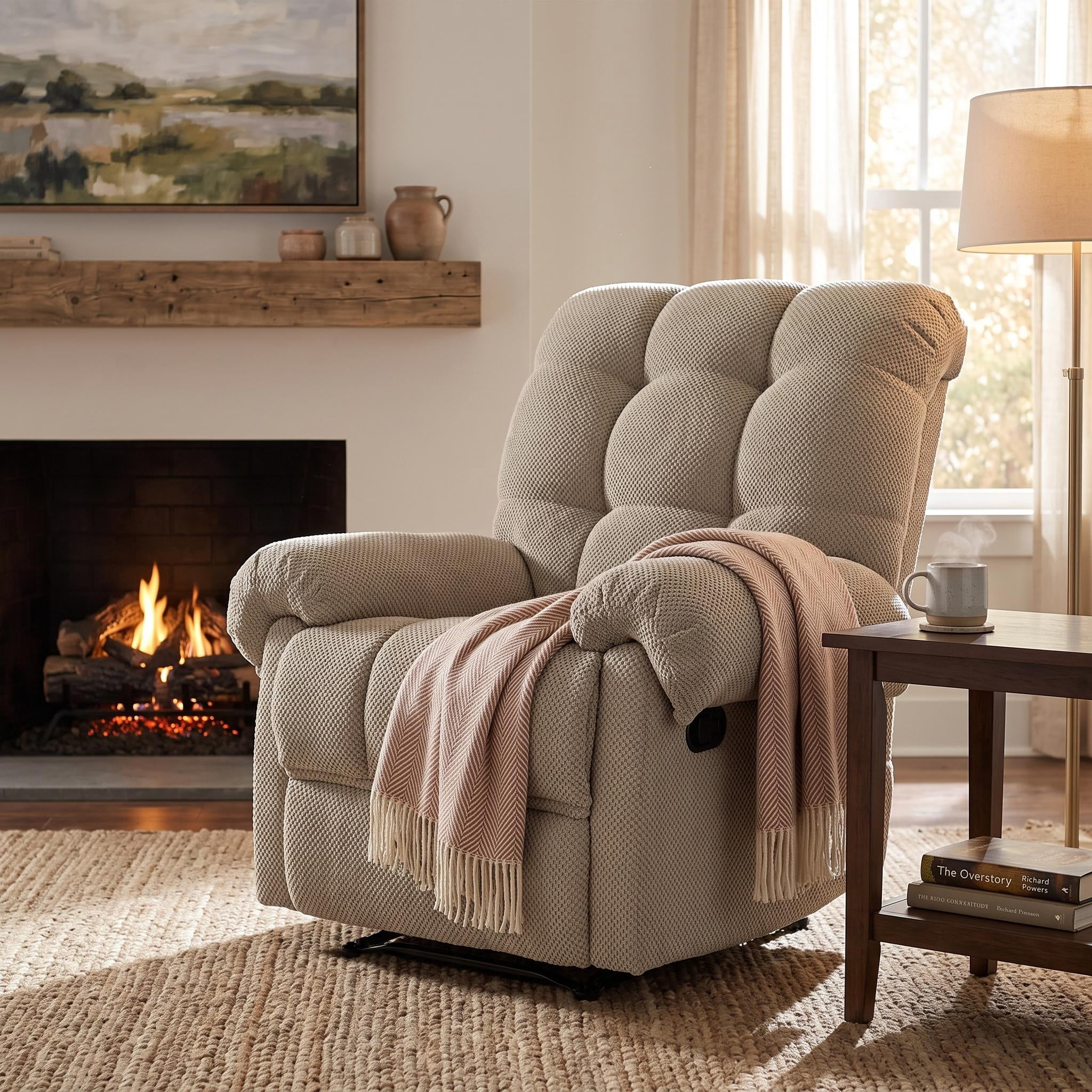 Homy Casa Overstuffed Manual Recliner Chair with Footrest, Fabric Lounge Chair for Nursery and Living Room