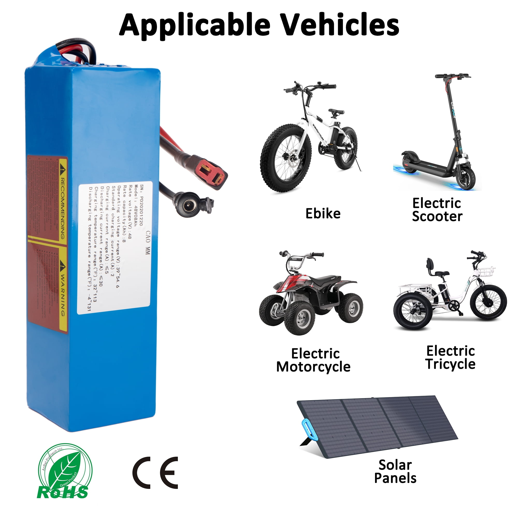 48V 8Ah Ebike Battery Pack Electric Scooter Bike Lithium Battery Fit for 750W Adult Electric Bicycle Motor without 2a Charger