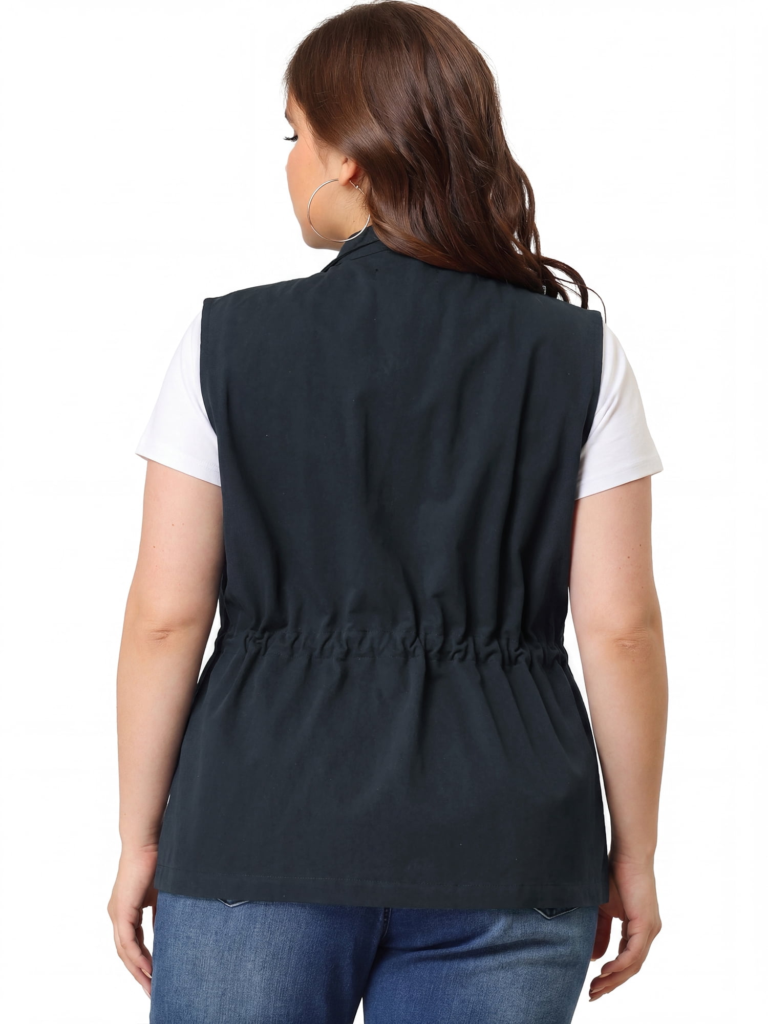 DARING DIVA Women's Plus Size Lightweight Sleeveless Anorak Cargo Vest 6X Navy Blue