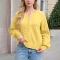 thumbnail image 3 of Women's Button Neck Sweater Long Sleeve Henley Fashion Loose Knit Pullover for Fall and Winter, Casual and Comfortable Top, Ideal for Daily Wear,Yellow,Size L, 3 of 9
