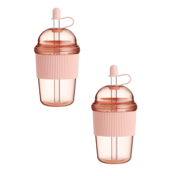 Reusable Iced Coffee Cup 430ml with Wide Mouth Straw and Anti- Grip Equipped with Heat-Insulating Silicone Lid Ultra-Light Portable Travel Tumbler Safe Food-Grade for All Beverages (1PC)