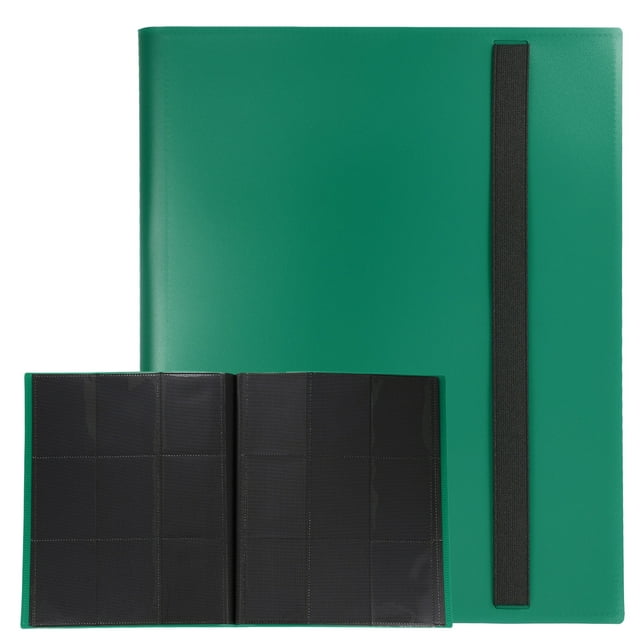 Uxcell 9 Pocket Trading Card Binder, PU Cover Card Collection Binder 360 Side Loading Card Binder Card Album Folder for TCG, Game Cards, Sports Cards(Green)