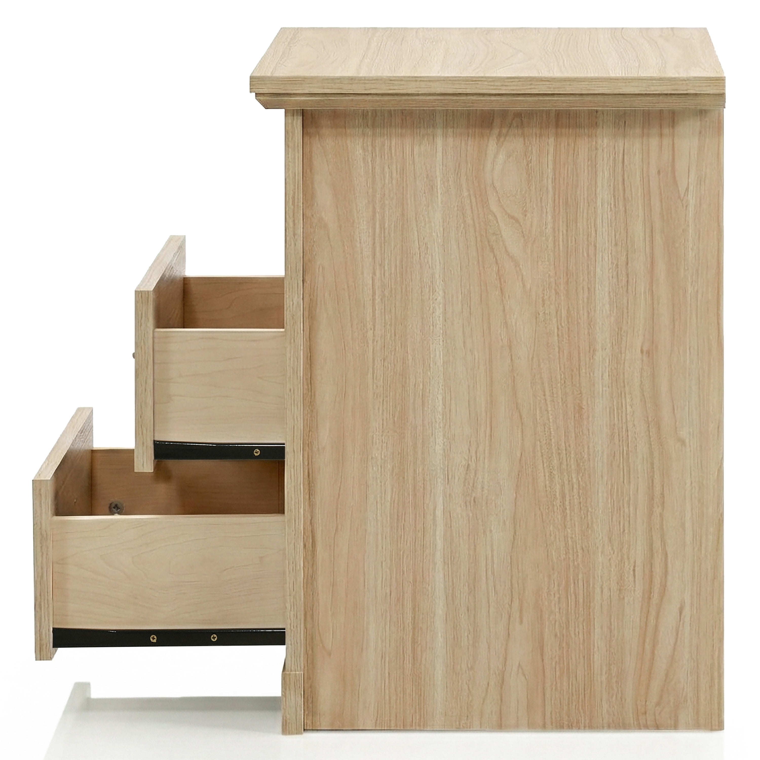 Furniture of America Chara Modern Wood 2-Drawer Nightstands with Open Top Shelf, Set of 2, Distressed Oak