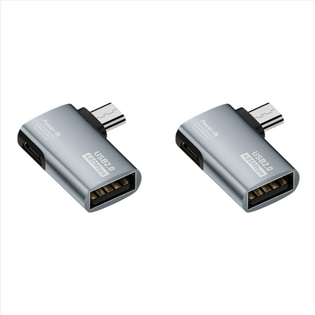 2X 4K OTG Cable Adapter Power Supplied Micro-USB to USB with Angle Design. Suitable for Tablet, TV(Right),2 x 4K OTG Cable Adapter,Silver