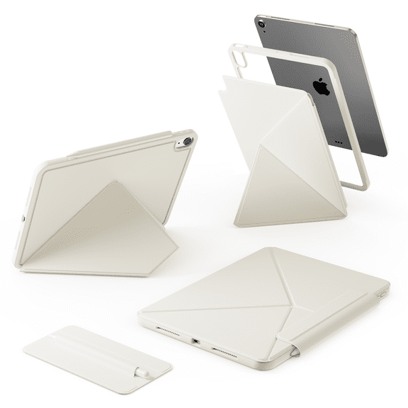 ZKTUYU Case for iPad A16 11th Generation 11 inch 2025, iPad 10th Generation 10.9 Inch 2022, Detachable Magnetic Back, Sturdy Frame, Multi-angle folding design, Auto Wake/Sleep, White