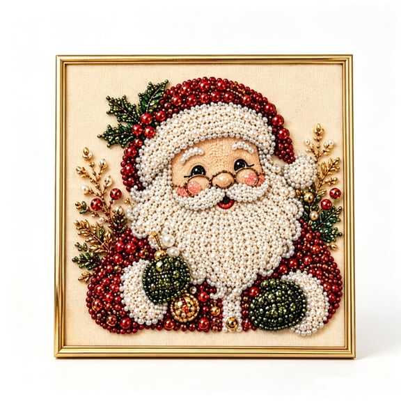DIY Christmas Pearl Diamond Art Kit - Designs Santa - Bead Art Craft Set with Frame for Home Wall Decor, Beginner-Friendly Holiday Gift for Adults