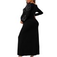 thumbnail image 2 of Robe de Maternité pour Femmes Brillante avec Strass, Col en V, Décontractée, Fendue, Manches Longues, Grossesse, Moulante, Midi, 2 of 3