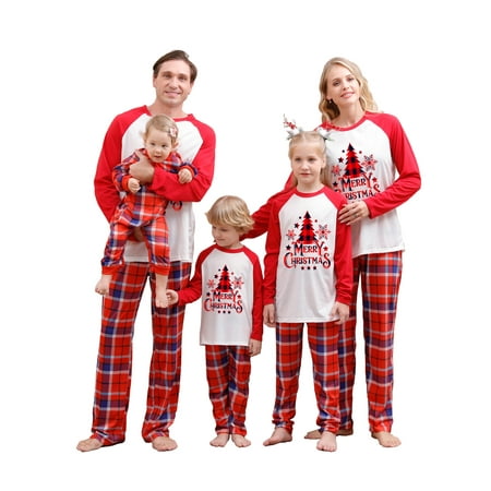 

Ma&Baby Parent-Child Christmas Matching Pajamas Sets Letter Tree Print Long Sleeve Tee and Bottom Loungewear